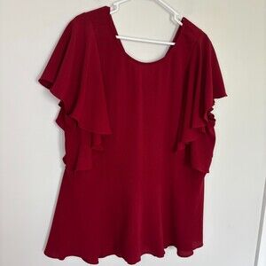 SOPRANO V Back Flutter Sleeve Peplum Top Womens 3XL Red Lightweight Flowy